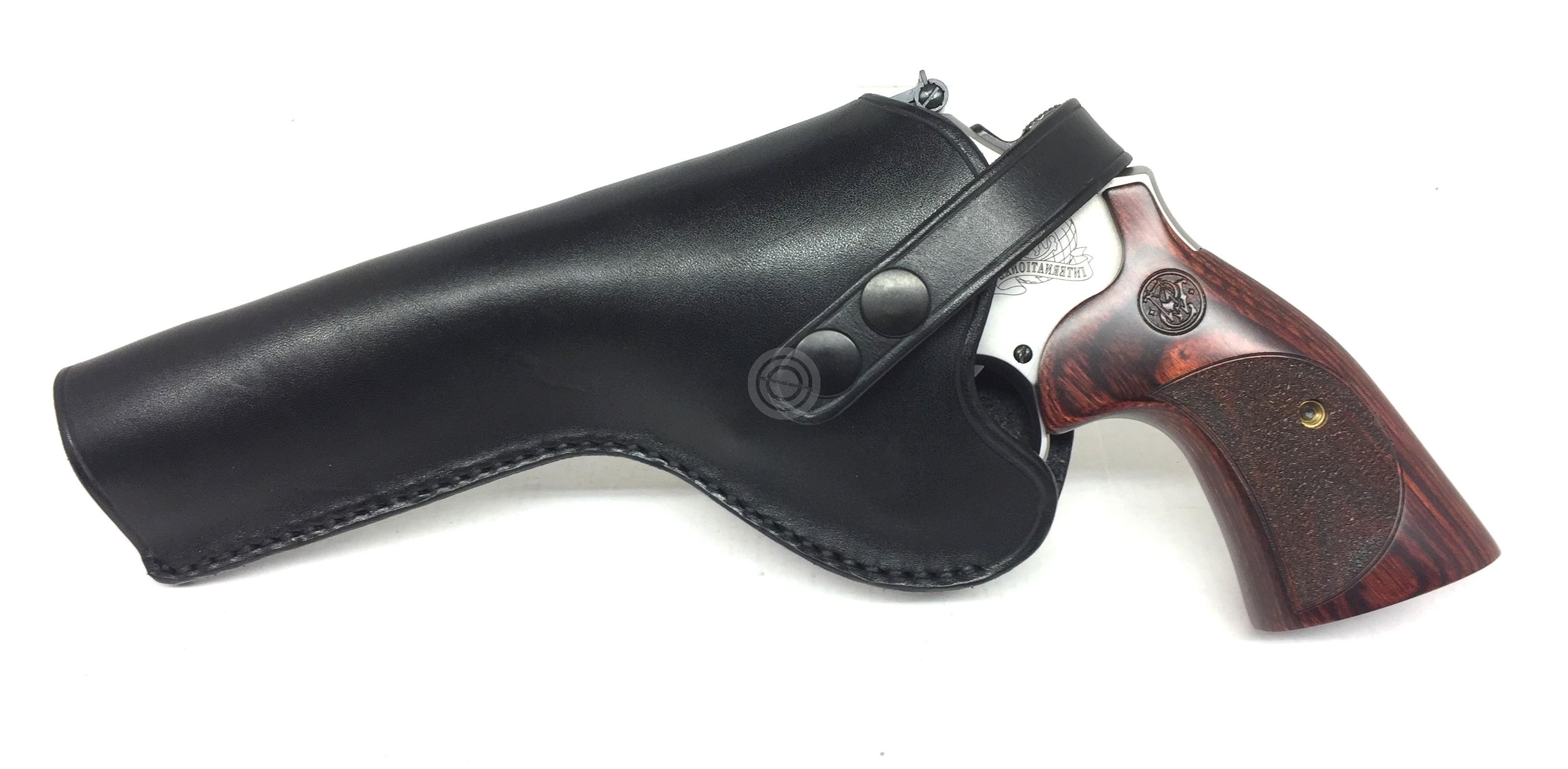 Holster gaucher Cuir Noir Artisanal pour Revolver 6 - Armurerie