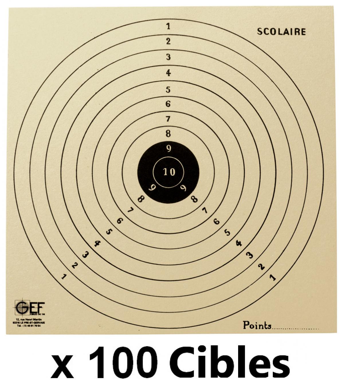 100 cibles GEF Carabine 50 m. Match 20x20 cm