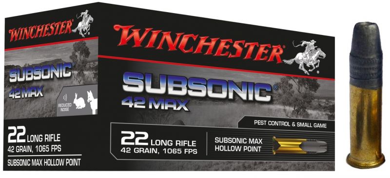 WINCHESTER Subsonic 42 MAX cal.22 Lr Pointe creuse (Spécial Silencieux) /50