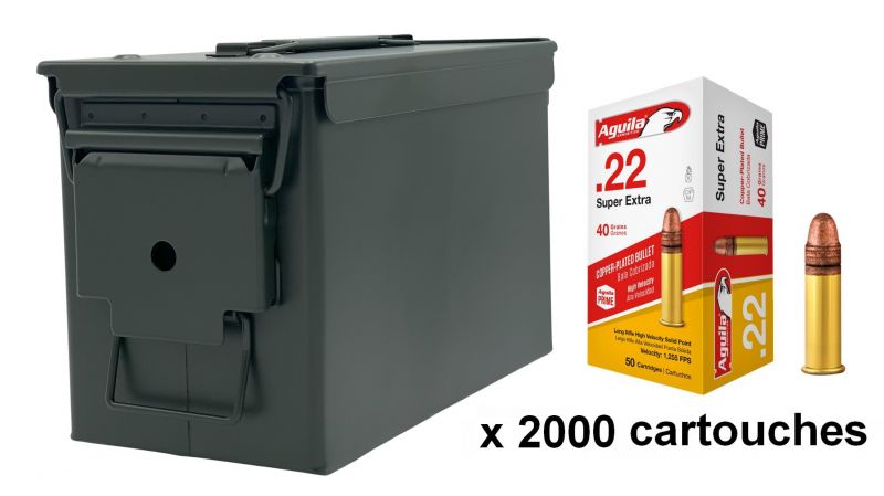 AGUILA 22lr Super Extra "Grande Vitesse" / Caisse olive 2000 cartouches